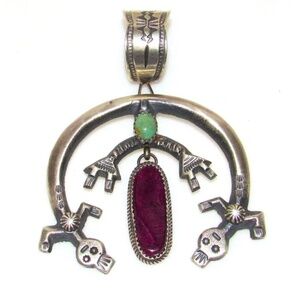 Navajo M. Cayatineto Navajo Turquoise Purple Spiny Sterling Silver Naja Pendant